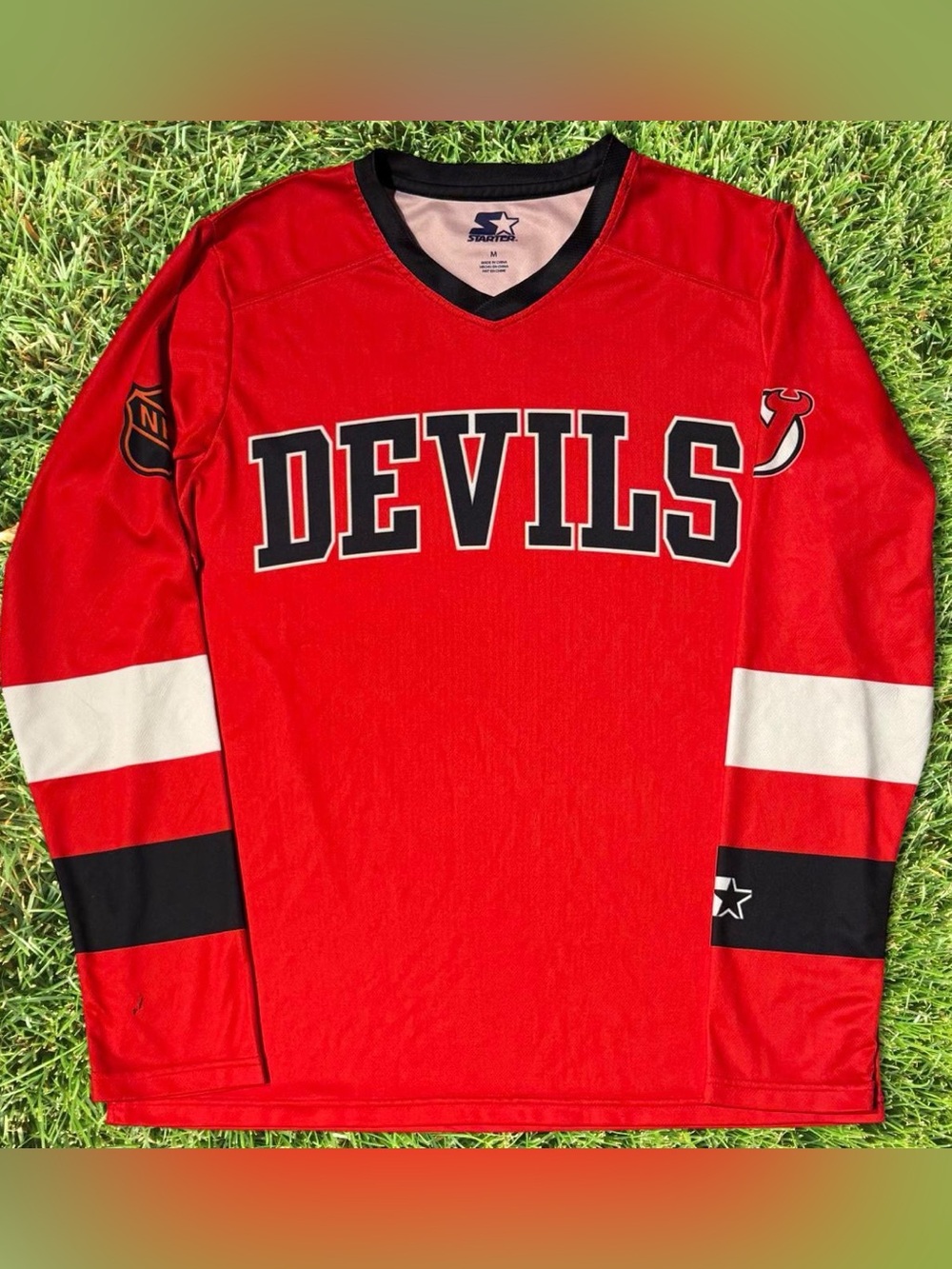 NHL NEW JERSEY RED DEVIL STARTER LONG-SLEEVE HOCKEY JERSEY MEDUIM